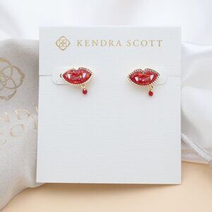 NEW Kendra Scott Vampire Gold Red Lab Grown Opal Stud Earrings